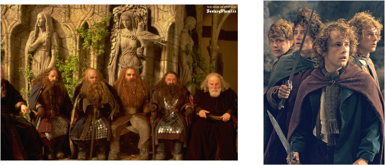 Image shows the dwarves, and the second image shows the hobbits (Merry, Pippin, Frodo and Sam)