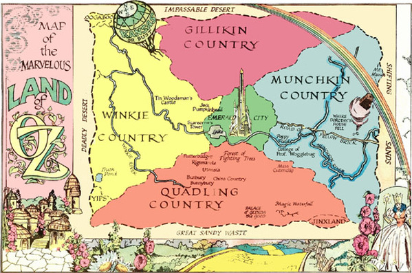 Image shows a map of the Marvelous Land of Oz